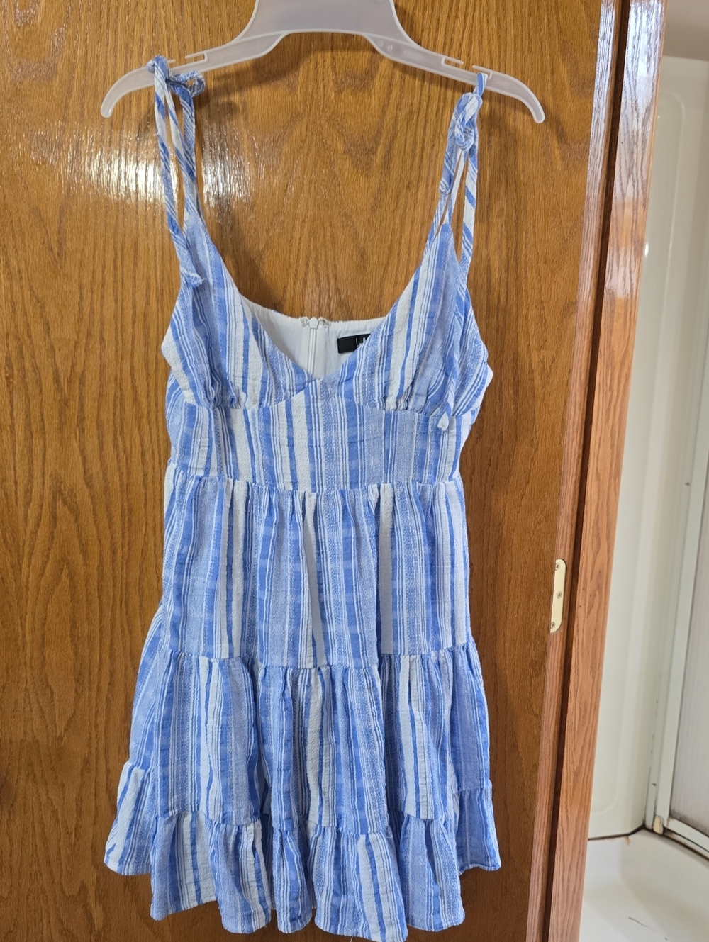 Lulu's Blue Striped Tie-Shoulder Sundress